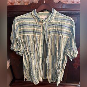 Free Assembly Men’s Size XL Green Striped Short Sleeve Button Down Shirt